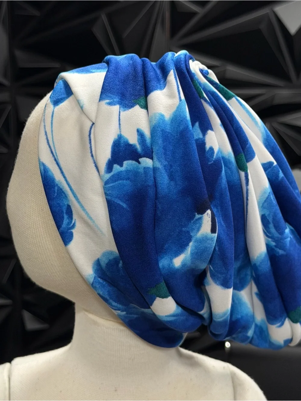 Blue Floral Headwrap Bonnet for Women